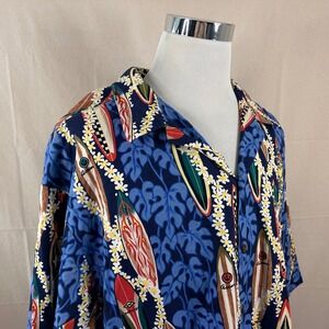 RJC 4XL USA Made Hawaiian Aloha Shirt Blue Surfboard Floral Cotton Mens